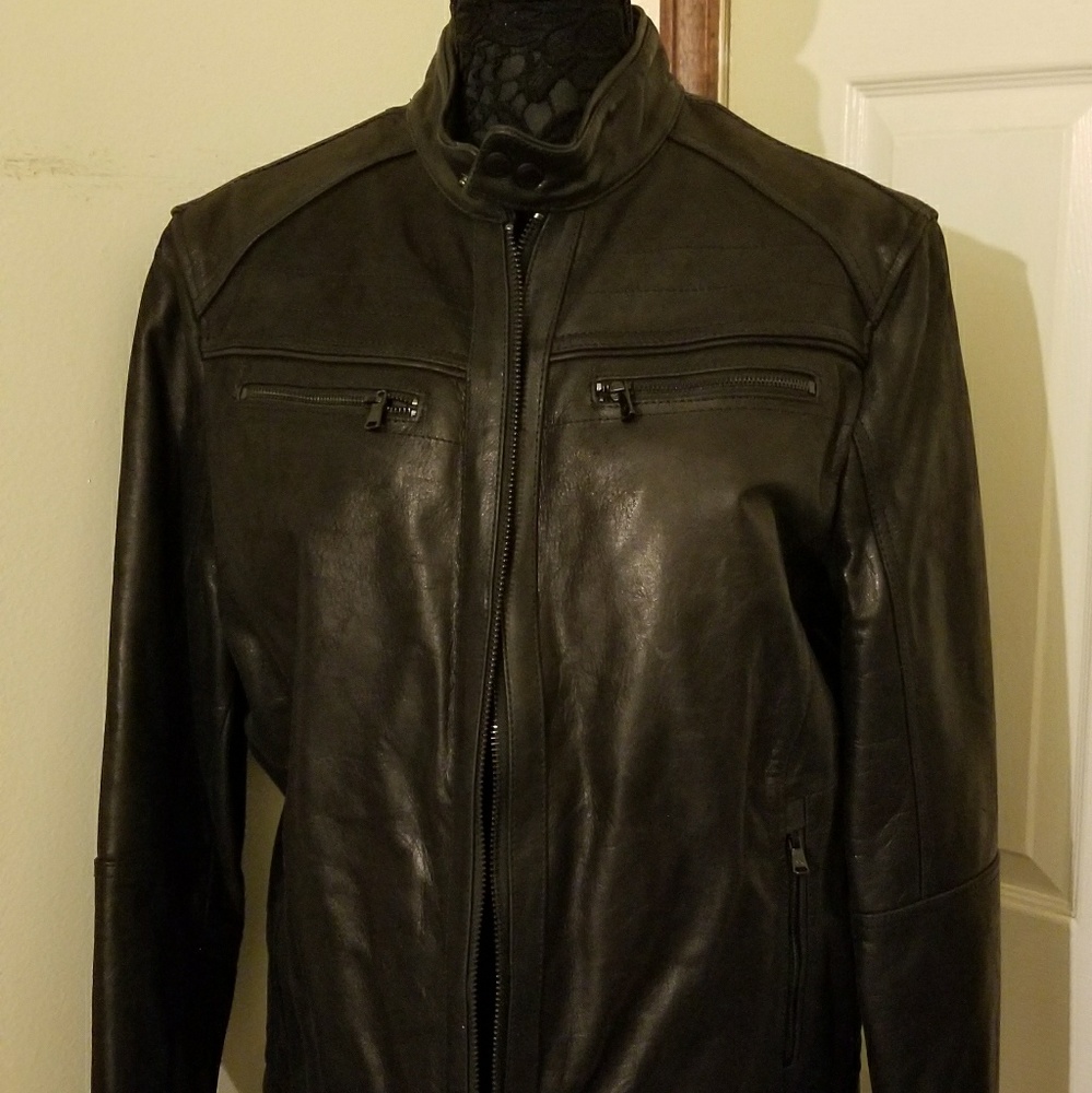 BNWT MENS MICHAEL KORS BLACK LEATHER  MOTO JACKET